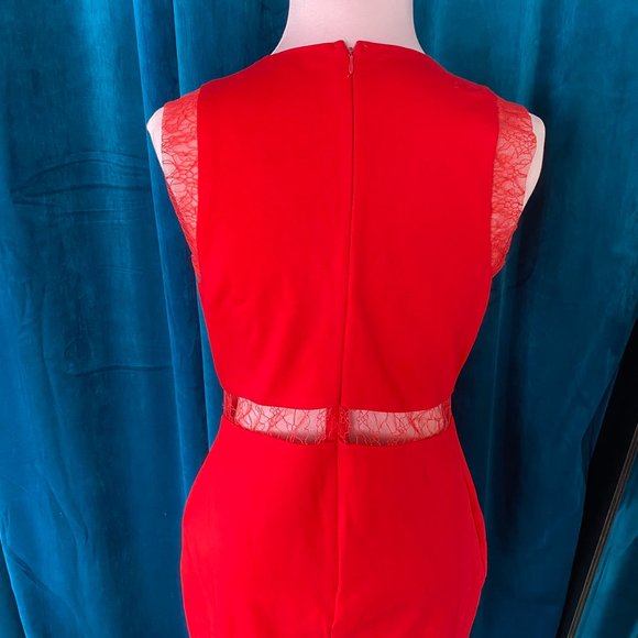 Just Me V Neck Bodycon Midi Dress Red - Picture 8 of 8